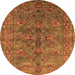 Round Machine Washable Oriental Orange Industrial Area Rugs, wshurb2401org