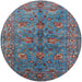 Round Machine Washable Industrial Modern Koi Blue Rug, wshurb2401