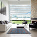 Square Mid-Century Modern Koi Blue Oriental Rug in a Living Room, urb2401