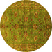 Round Machine Washable Oriental Yellow Industrial Rug, wshurb2401yw