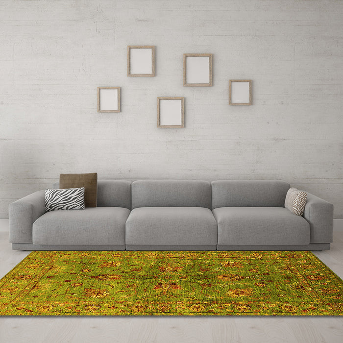 Machine Washable Oriental Yellow Industrial Rug in a Living Room, wshurb2401yw