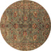 Round Oriental Brown Industrial Rug, urb2401brn