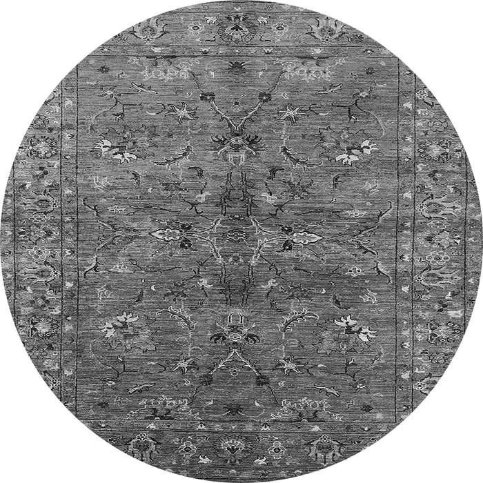 Round Machine Washable Oriental Gray Industrial Rug, wshurb2401gry