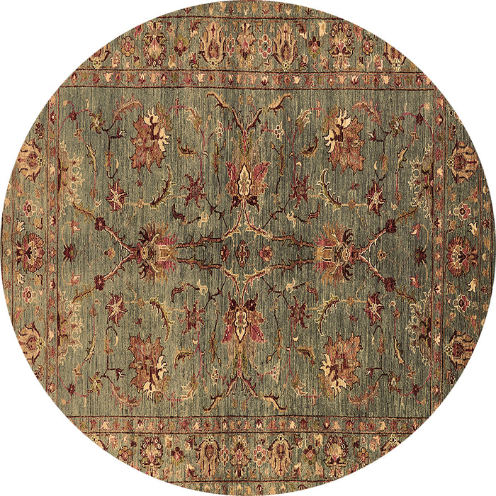 Round Machine Washable Oriental Brown Industrial Rug, wshurb2401brn