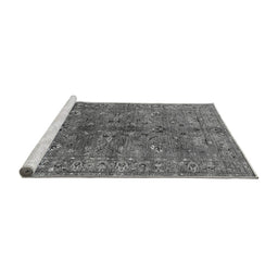 Sideview of Machine Washable Oriental Gray Industrial Rug, wshurb2401gry