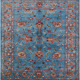 Square Machine Washable Industrial Modern Koi Blue Rug, wshurb2401