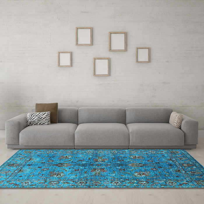 Machine Washable Oriental Light Blue Industrial Rug in a Living Room, wshurb2401lblu