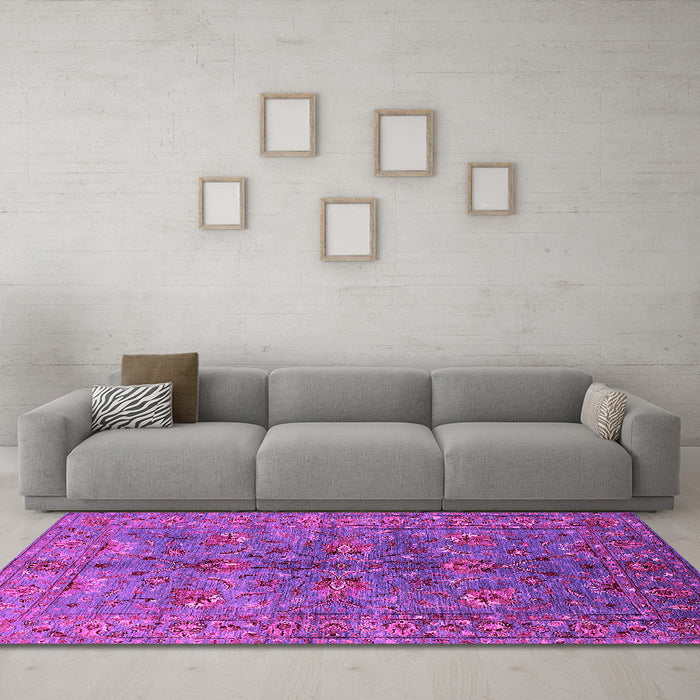 Machine Washable Oriental Pink Industrial Rug in a Living Room, wshurb2401pnk