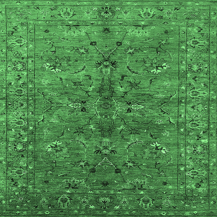 Square Machine Washable Oriental Emerald Green Industrial Area Rugs, wshurb2401emgrn