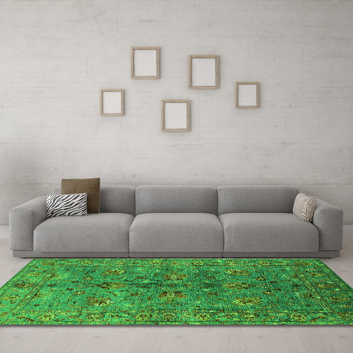 Machine Washable Oriental Green Industrial Area Rugs in a Living Room,, wshurb2401grn