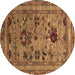 Round Oriental Brown Industrial Rug, urb2402brn