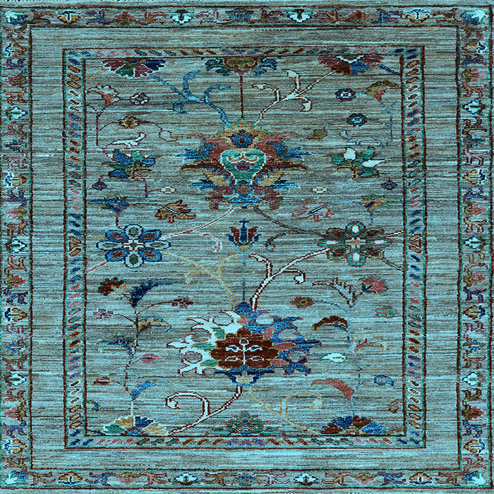 Square Machine Washable Oriental Light Blue Industrial Rug, wshurb2402lblu