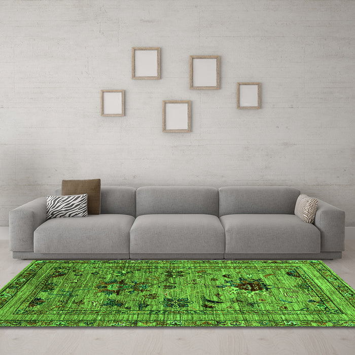 Machine Washable Oriental Green Industrial Area Rugs in a Living Room,, wshurb2402grn