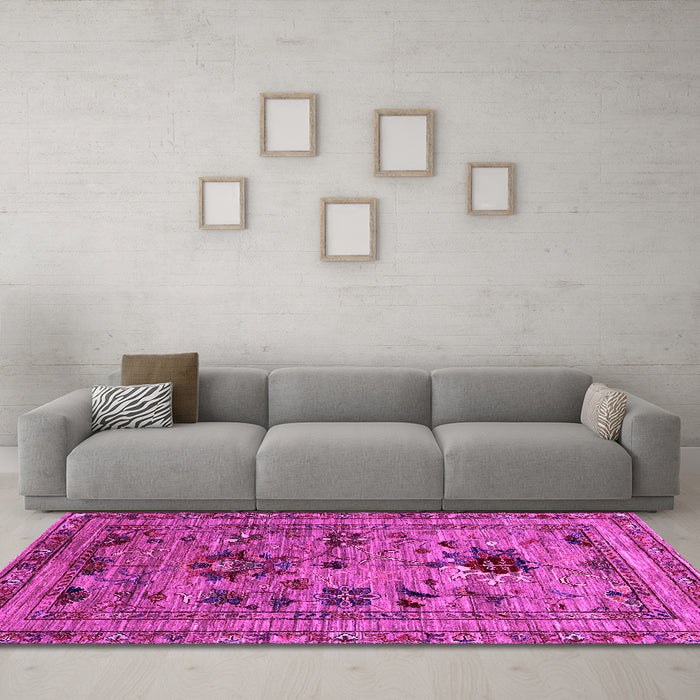 Machine Washable Oriental Pink Industrial Rug in a Living Room, wshurb2402pnk