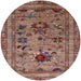 Round Mid-Century Modern Camel Brown Oriental Rug, urb2402