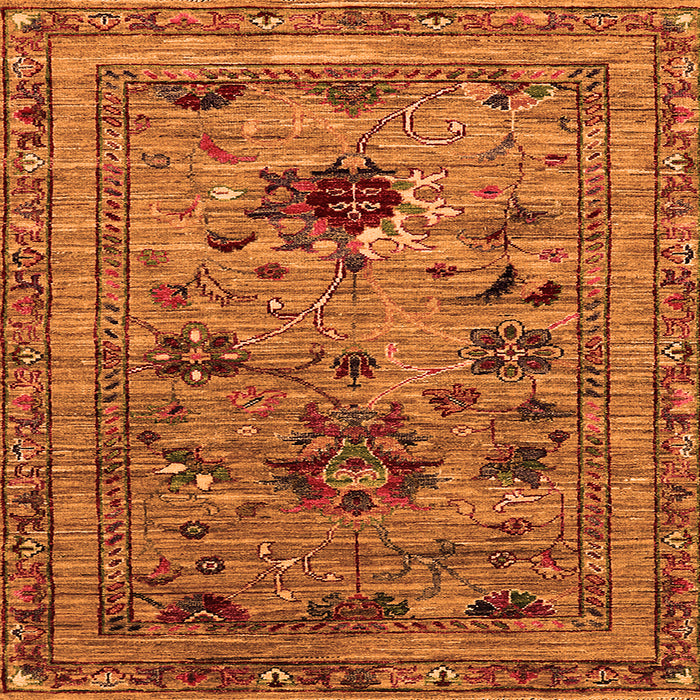 Square Machine Washable Oriental Orange Industrial Area Rugs, wshurb2402org