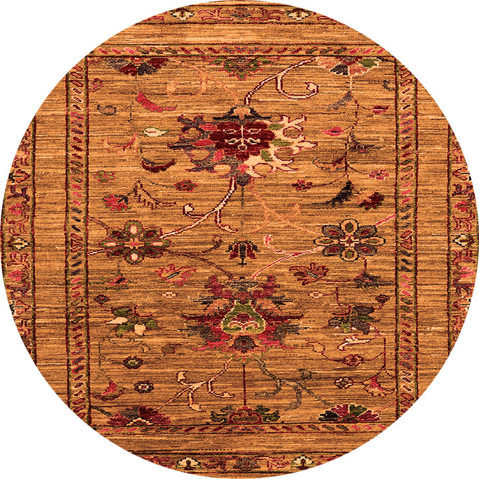 Round Machine Washable Oriental Orange Industrial Area Rugs, wshurb2402org