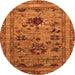 Round Machine Washable Oriental Orange Industrial Area Rugs, wshurb2402org