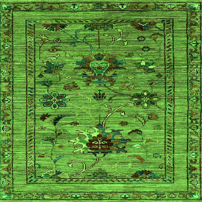Square Machine Washable Oriental Green Industrial Area Rugs, wshurb2402grn