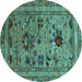 Round Oriental Turquoise Industrial Rug, urb2402turq