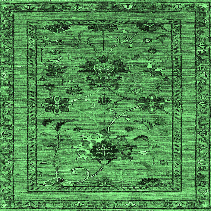 Square Machine Washable Oriental Emerald Green Industrial Area Rugs, wshurb2402emgrn