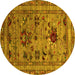 Round Machine Washable Oriental Yellow Industrial Rug, wshurb2402yw