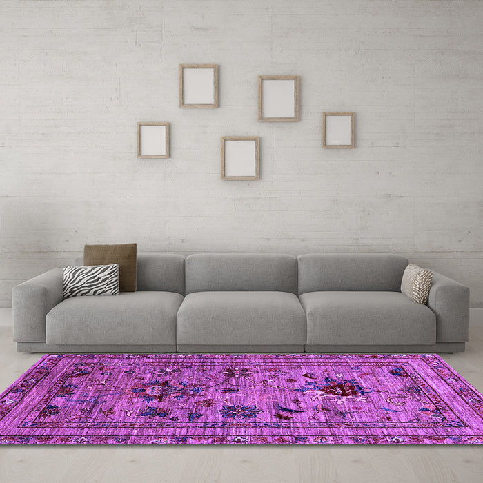 Machine Washable Oriental Purple Industrial Area Rugs in a Living Room, wshurb2402pur