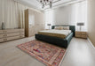 Mid-Century Modern Camel Brown Oriental Rug in a Bedroom, urb2402