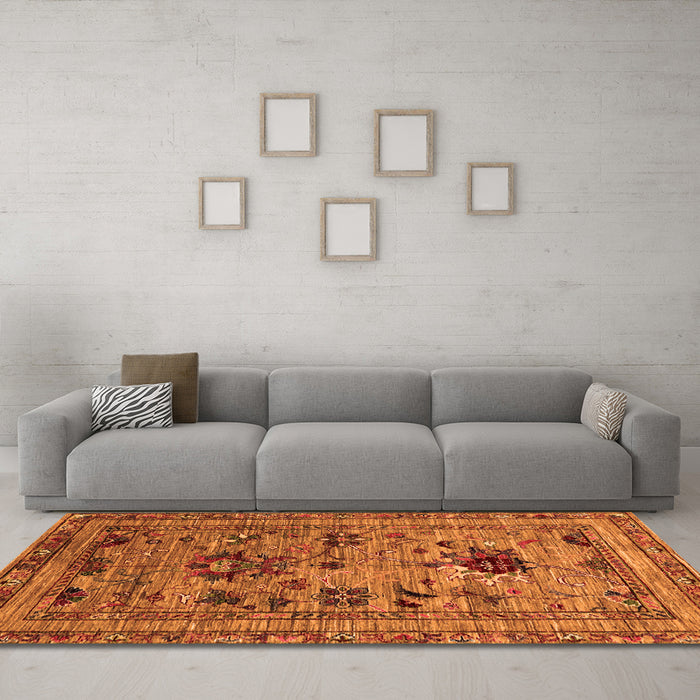 Machine Washable Oriental Orange Industrial Area Rugs in a Living Room, wshurb2402org