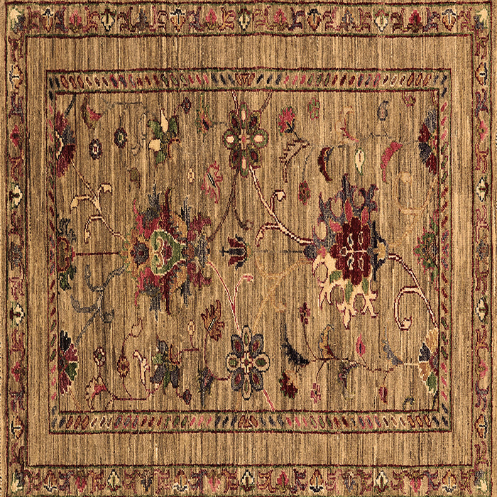 Square Machine Washable Oriental Brown Industrial Rug, wshurb2402brn