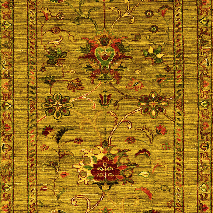 Machine Washable Oriental Yellow Industrial Rug, wshurb2402yw