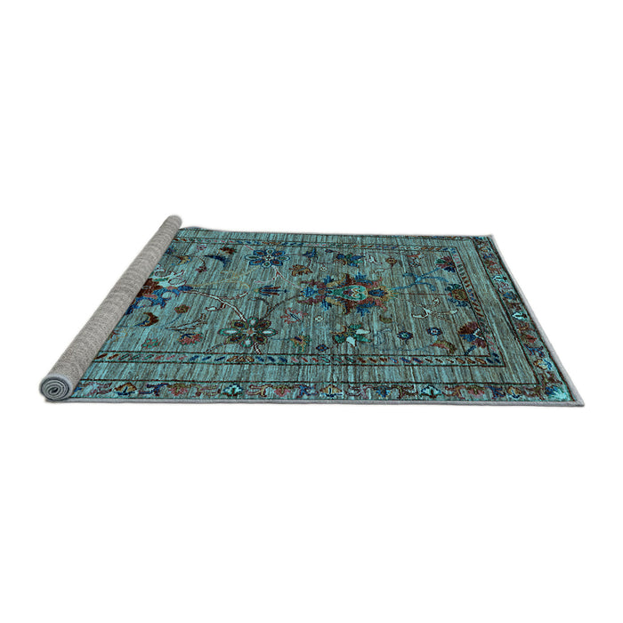 Sideview of Machine Washable Oriental Light Blue Industrial Rug, wshurb2402lblu