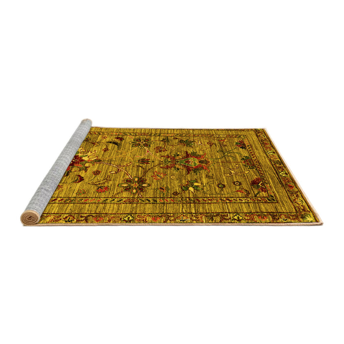 Sideview of Machine Washable Oriental Yellow Industrial Rug, wshurb2402yw