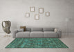 Machine Washable Oriental Turquoise Industrial Area Rugs in a Living Room,, wshurb2403turq
