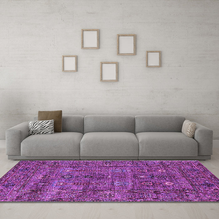 Machine Washable Oriental Purple Industrial Area Rugs in a Living Room, wshurb2403pur
