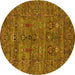 Round Machine Washable Oriental Yellow Industrial Rug, wshurb2403yw