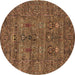 Round Oriental Brown Industrial Rug, urb2403brn