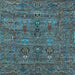 Square Machine Washable Oriental Light Blue Industrial Rug, wshurb2403lblu