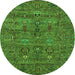 Round Machine Washable Oriental Green Industrial Area Rugs, wshurb2403grn