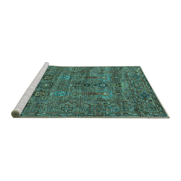 Sideview of Machine Washable Oriental Turquoise Industrial Area Rugs, wshurb2403turq