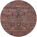 Round Mid-Century Modern Pink Oriental Rug, urb2403