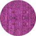 Round Machine Washable Oriental Pink Industrial Rug, wshurb2403pnk