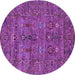 Round Machine Washable Oriental Purple Industrial Area Rugs, wshurb2403pur