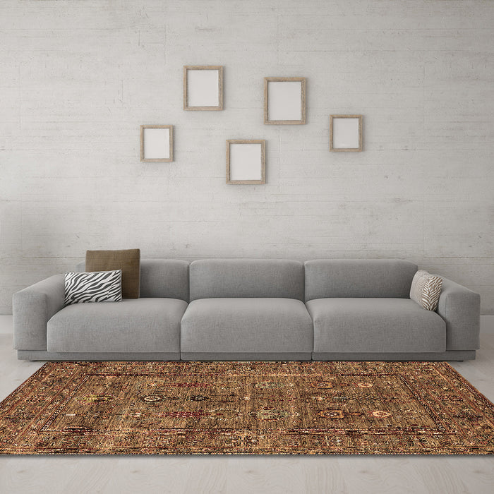 Machine Washable Oriental Brown Industrial Rug in a Living Room,, wshurb2403brn