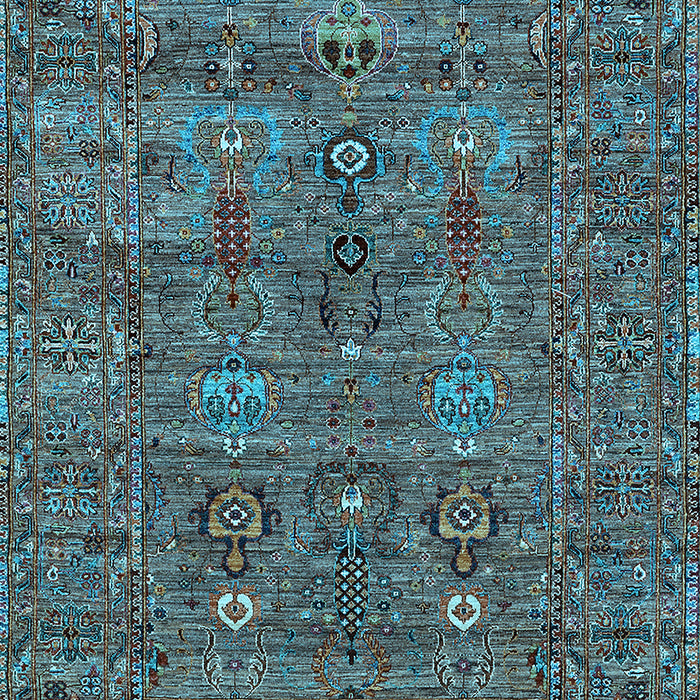 Machine Washable Oriental Light Blue Industrial Rug, wshurb2403lblu
