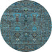 Round Oriental Light Blue Industrial Rug, urb2403lblu