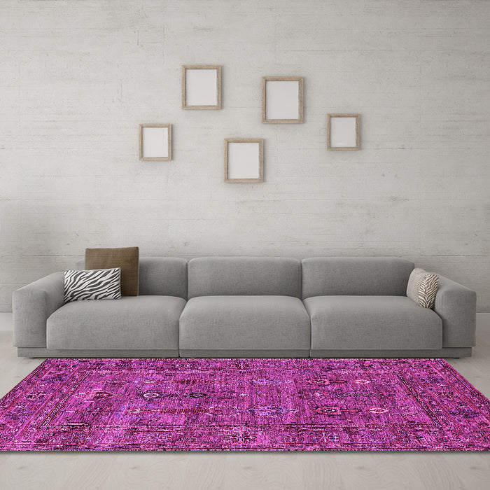 Machine Washable Oriental Pink Industrial Rug in a Living Room, wshurb2403pnk