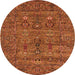 Round Machine Washable Oriental Orange Industrial Area Rugs, wshurb2403org