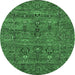 Round Machine Washable Oriental Emerald Green Industrial Area Rugs, wshurb2403emgrn