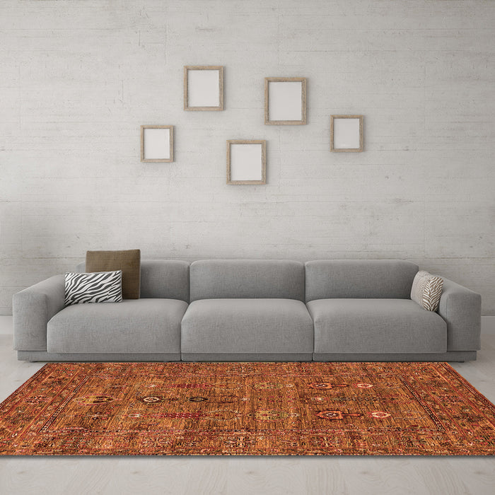 Machine Washable Oriental Orange Industrial Area Rugs in a Living Room, wshurb2403org